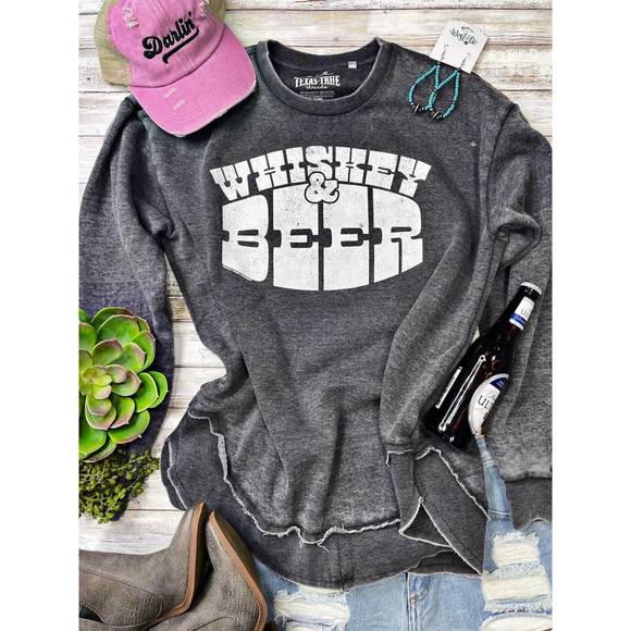NEW TEXAS TRUE THREADS beer & whiskey sweatshirt in grey - Picture 3 of 3